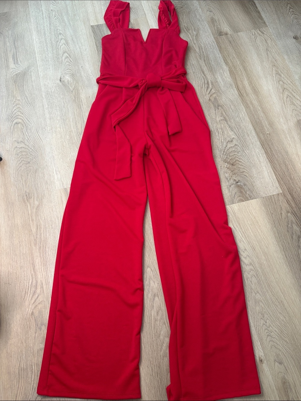 Mm Mm Mm Red Ruffle Wide Leg Paperbag Waist Jumpsuit Size Small date night comfy